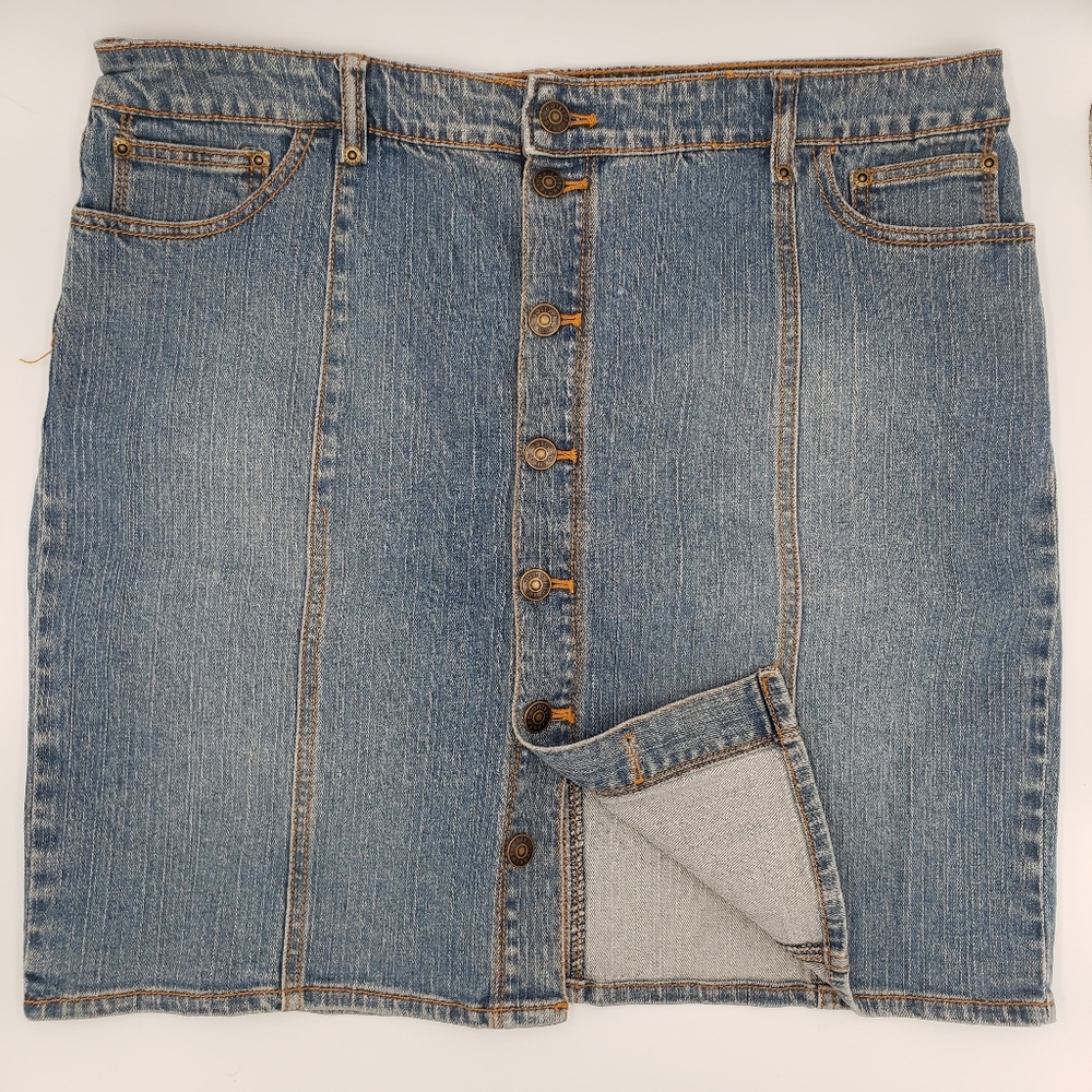 Daisy Fuentes Button Up Stretch Denim Skirt Sz 16